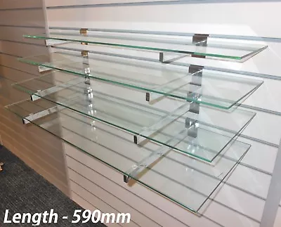 4 Toughened Glass Shelves With Or Without Slatwall Brackets Wall Display 590mm • £61.60