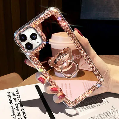 $15.88 • Buy For IPhone 14 Pro Max 13 12 11 XS XR Glitter Bling Diamond Mirror Case W/ Ring