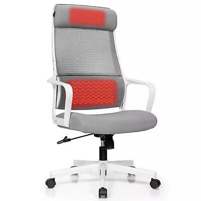 Costway Adjustable Mesh Office Task Chair Heating Lumbar Support Headrest Grey • $79.98