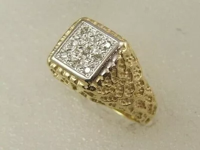 14 Karat Nugget Diamond Ring - 14K Yellow Gold Men's Nugget 0.18 Ct Diamond Ring • $520.80