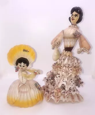 2 Vintage Sea Shell Dolls  Lady Figurines Southern Belles 8”H X 4.5W -5”x3.5 • $225
