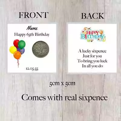 £3.49 • Buy Personalised Lucky Sixpence 65th Birthday Token - Gift - Balloon Design 1958