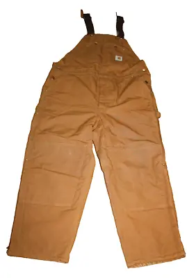 Carhartt Men's Bib Overalls Insulated 44x28 Brown Duck Double Knee BRN Excellent • $75