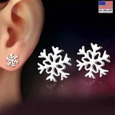 $5.99 • Buy Women 925 Sterling Silver Jewelry Earrings Elegant Hollow Snowflake Stud 0600