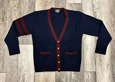 Vintage 1980’s Brooks Brothers Navy Blue Varsity Stripe Cardigan Sweater Medium • $99.99