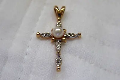 BEAUTIFUL 14K Alwand Vahan Pearl Diamond Cross    SEE • $110