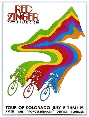 C1960's Red Zinger Classic Bike Race Artwork Design Denver Colorado CO Postcard • $19.47