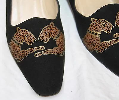 Minelli Shoes 37.5 Black Tiger Suede Leather Heels Pumps Loafers Italy • $44
