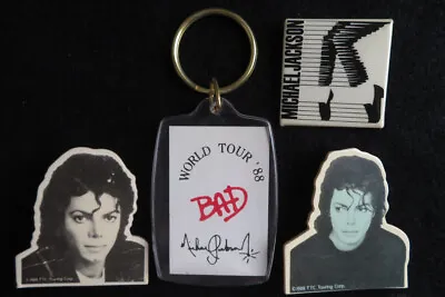 Michael Jackson BAD World Tour 1988 Beautiful LOT Keychain Plus 3 Pins NEW Ring • $59.95