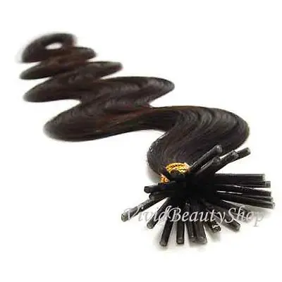 100 I Stick Tip Body Wave Wavy Micro Rings Remy Human Hair Extensions Dark Brown • £139.79