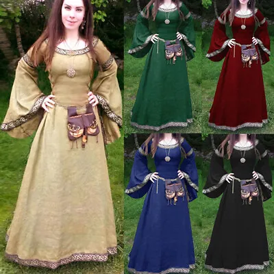 Plus Size S-5XL Women Long Flare Sleeve Medieval  Dress Renaissance Costume New • $33.56