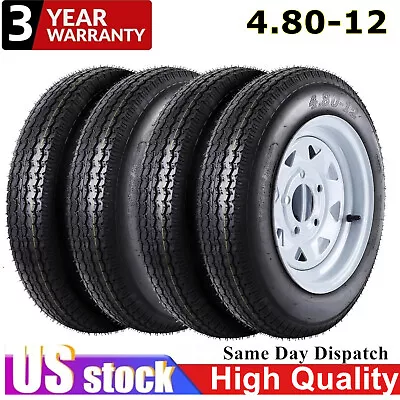 4pcs Trailer Tires And Rims 4.80-12 4.80x12 6 Ply LRB 5 Lug White Spoke Wheel • $198.88