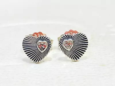 Authentic Pandora CZ Sterling Silver Vintage Heart Fans Stud Earrings 297298 NEW • $35