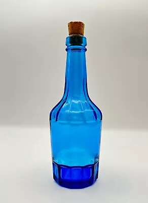 Wheaton New Jersey Blue Glass Medicine Bottle W/ Original Cork 6  H NJ Stamped • $12.50