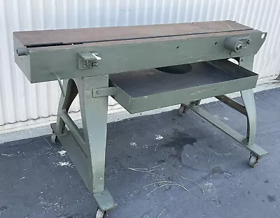 OLD VINTAGE ANTIQUE INDUSTRIAL METAL TABLE MACHINE BASE IRON LEGS HEAVY 50x10x29 • $150