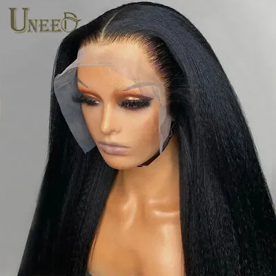 13X4 Yaki Kinky Straight Lace Front Human Hair Wigs Lace Closure Wig Pre Plucked • $156.36