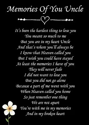 Memories Of You Uncle Memorial Graveside Poem Card With Ground Stake F413 • £3.29