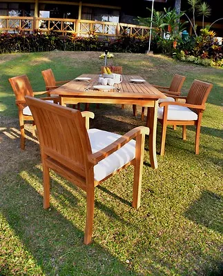 7 Pc Dining Teak Set Garden Outdoor Patio Furniture Napa Stacking 117  Rect Tbl • $3611