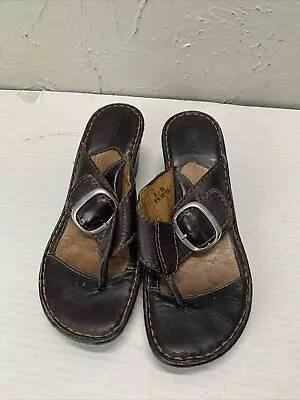 BORN Brown Leather Thong Adjustable Strap Sandals Womens Size 8 M/W Style W61100 • $11.52