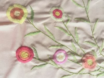 Vintage Satin Stitch Embroidered Floral Tablecloth 42 X43  BEIGE ECRU • $27.95