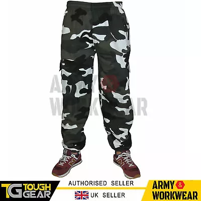 Camo Combat Army Jogging Bottoms Gym Baggy Elasticated Cargo Pocket Mens Trouser • £12.99