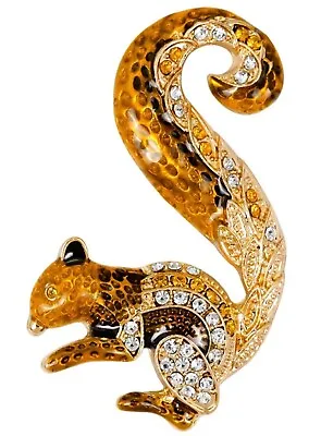 Squirrel Clear Rhinestone Golden Brown Vintage Gold Pin Brooch D-3611 • $4.99