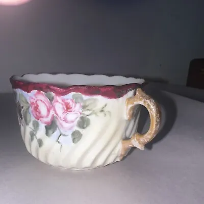 Antique Mustache Mug Porcelain Pink Mauve Roses Victorian Beauty • $12