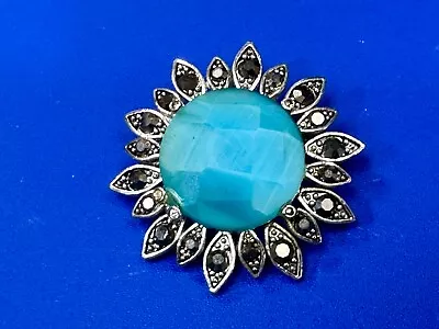 Vintage Monet Blue Sunflower Silver Tone Rhinestone Brooch Pin (missing Stones?) • $24.24