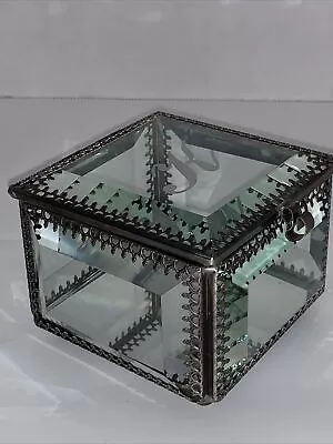 Trinket Box Glass Pewter Mirrored Monogrammed  K” Initial Nicole Miller • $22.45