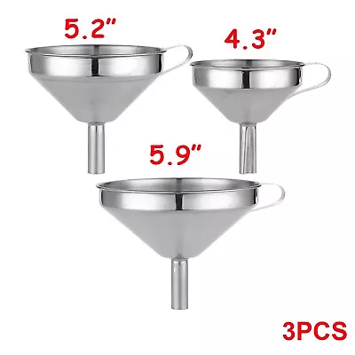 3PCS Stainless Steel Funnel Set Food Grade Portable Funnels Metal Kitchen Tool • $19.99