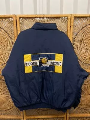 90s Logo 7 NBA Indiana Pacers Navy & Yellow Puffer Jacket Size 2XL • $100