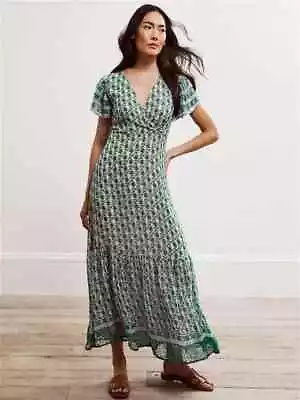 MINT VELVET Casey Abstract Floral Print Tea Maxi Dress Green UK 10 • $73.98