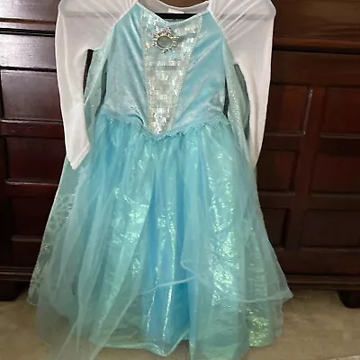 Disney Store Girls Frozen Elsa Blue Dress Costume Size 5/6 Musical Singing • $25