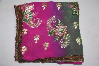 Traditional Antique Florel Dupatta Long Scarf Hand Emb Beaded Fabric Veil Stole • $15.29