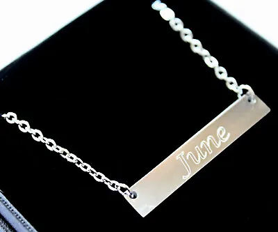 Personalised Silver Name Bar Necklace Pendant  Engraved Jewellery Birthday Gifts • £11.69