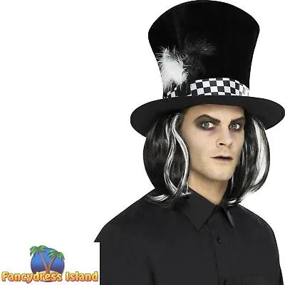£11.69 • Buy Smiffys Dark Mad Hatter Tea Party Top Hat With Hair Adults Fancy Dress