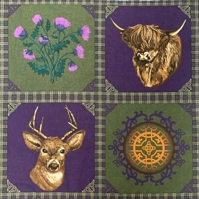 Highland Cow Stag Thistles Celtic Symbol 4 Cushion Panels 100% Cotton Fabric • £12.50