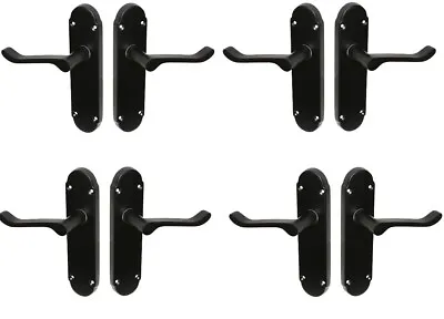 Matt Black Door Handles Pack Of 4 (pairs) Shaped Scroll Design 168x42mm • £24.99