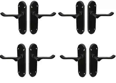 Matt Black Door Handles Pack Of 4 (pairs) Shaped Scroll Design 168x42mm • £24.99