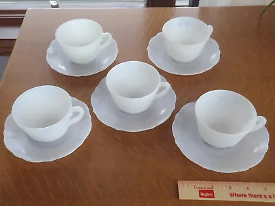 5 Vtg. MacBeth-Evans American Sweetheart Opalescent White Monax Cups & Saucers • $27.99