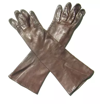 VTG Made In Italy 50% Silk 50% Rayon Lining Brown Leather Ladies Gloves Size 8 • $27