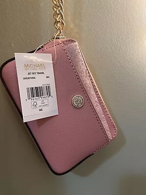 Michael Kors Jet Set Travel Leather Card Holder Coin Pouch Wallet Primrose • $28.42