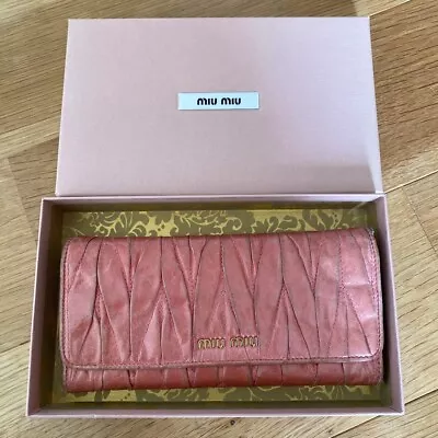 Miu Miu Long Wallet Pink Genuine Leather Cute Shipped From Japan • £47.26