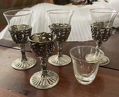 Vintage Set Of 4 Price Import Cordial Glass Ornate Goblets • $22