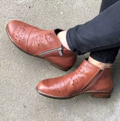 Naot Women 42 US 11  Chestnut Brown Chelsea Ankle Boots Lasercut Leather NEW • $79.95