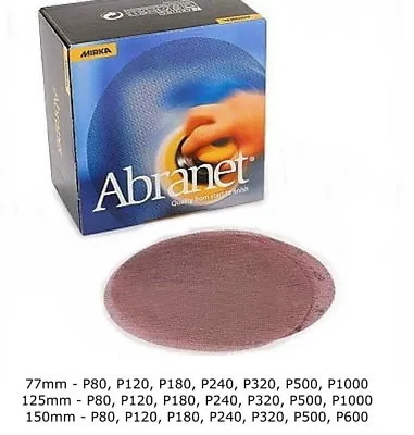 £4.85 • Buy Mirka Abranet Sanding Discs 77mm 125mm & 150mm 5 Pack All Grits