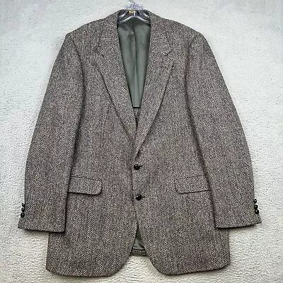 Alfred Neys Harris Tweed Blazer Mens 44L Gray Scottish Wool Herringbone USA Made • $53.96