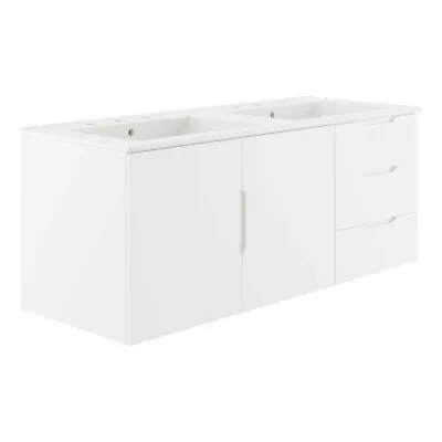 Modway Vitality Modern Wood/Ceramic Double Sink Bathroom Vanity In White • $550.21