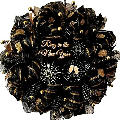 Ring In The New Year Handmade Deco Mesh Wreath • $115