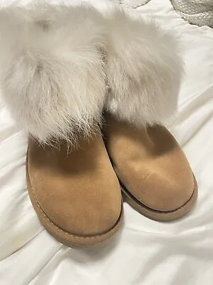 Ugg Valentina Chestnut Suede Sheepskin Bling Toscana Cuff Boots Us 8 • $75